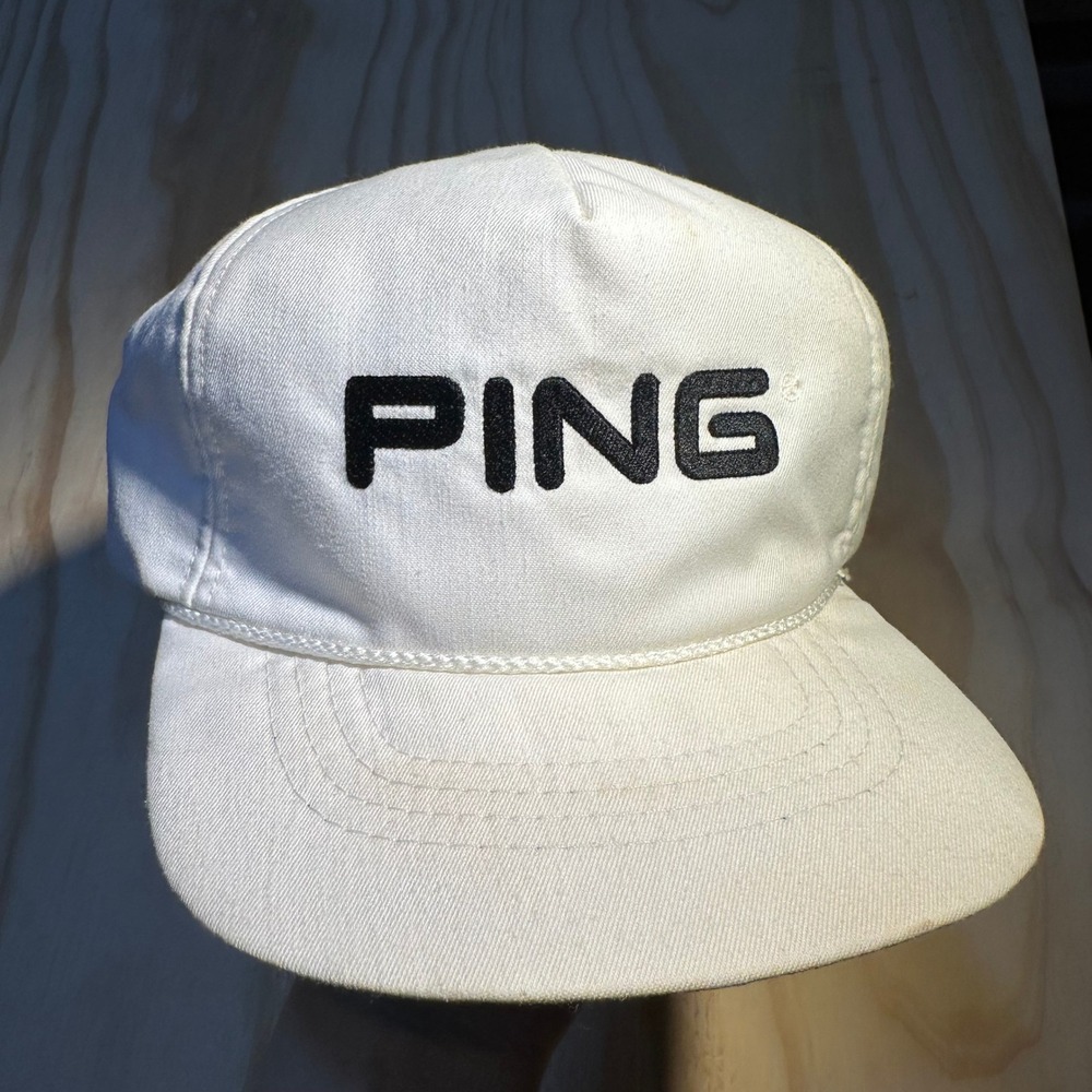 Vintage PING Golf Hat Mens White Made in USA Adjustable Strapback Cap OSFA